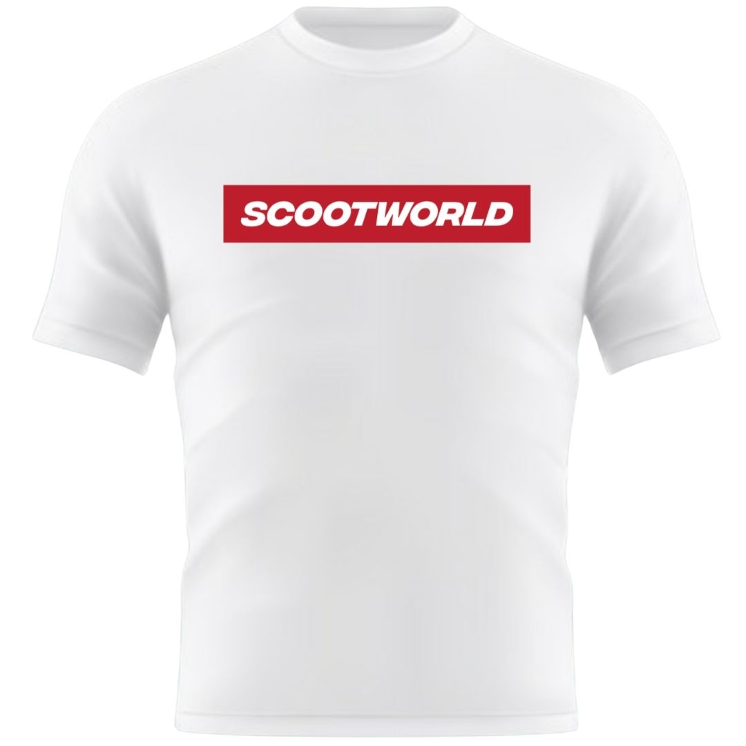 ScootWorld Box Logo Tshirt - White/Red-ScootWorld.dk